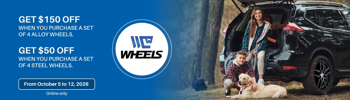 Get $150 off 4 alloy wheels or $50 off 4 steel wheels.