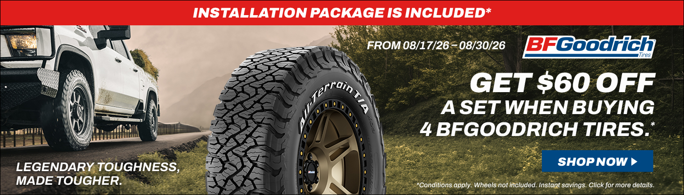 Get $60 off a set when buying 4 BFGoodrich tires.