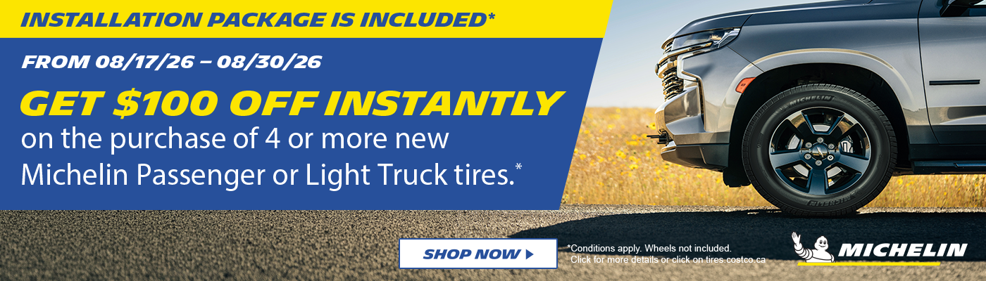 Get $100 off instantly on a set of 4 or more new Michelin tires.