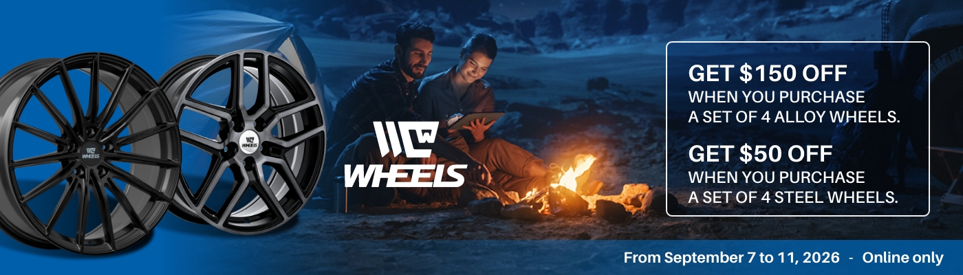 Get $150 off 4 alloy wheels or $50 off 4 steel wheels.
