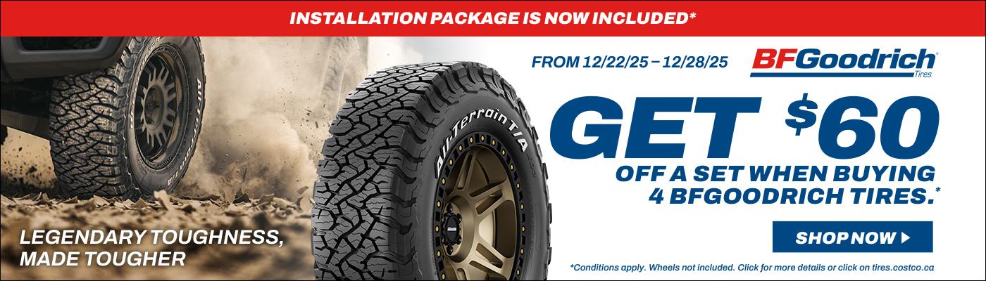 Get $60 off a set when buying 4 BFGoodrich tires.