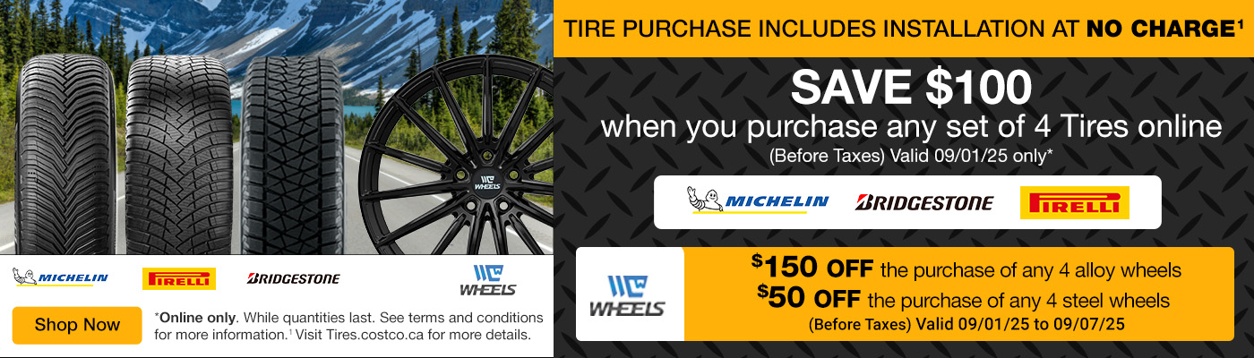 Save $100 when you purchase any set of 4 Tires online