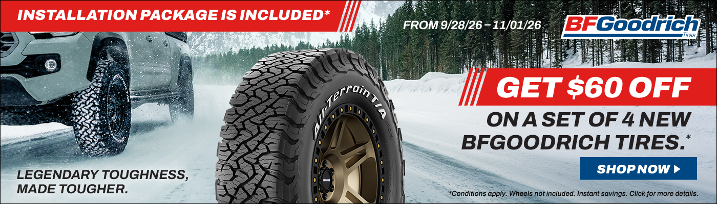 Get $60 off on a set of 4 new BFGoodrich tires