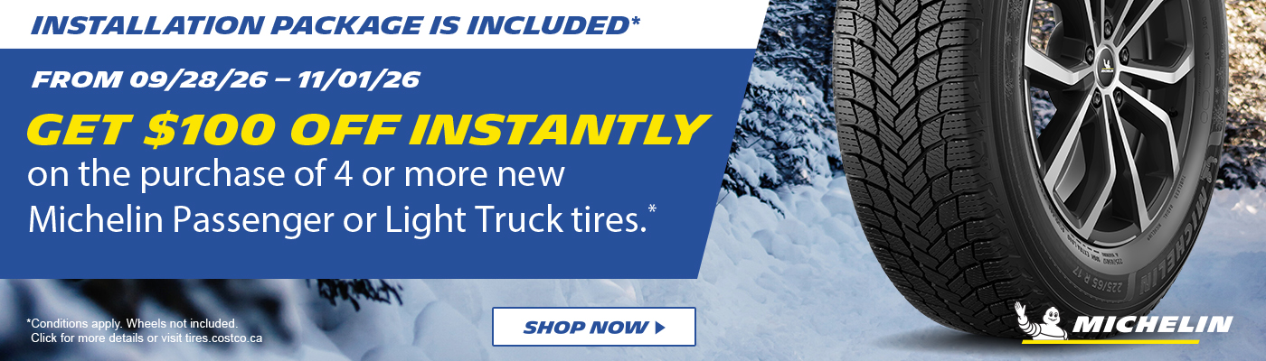 Get $100 off instantly on a set of 4 or more new Michelin tires.