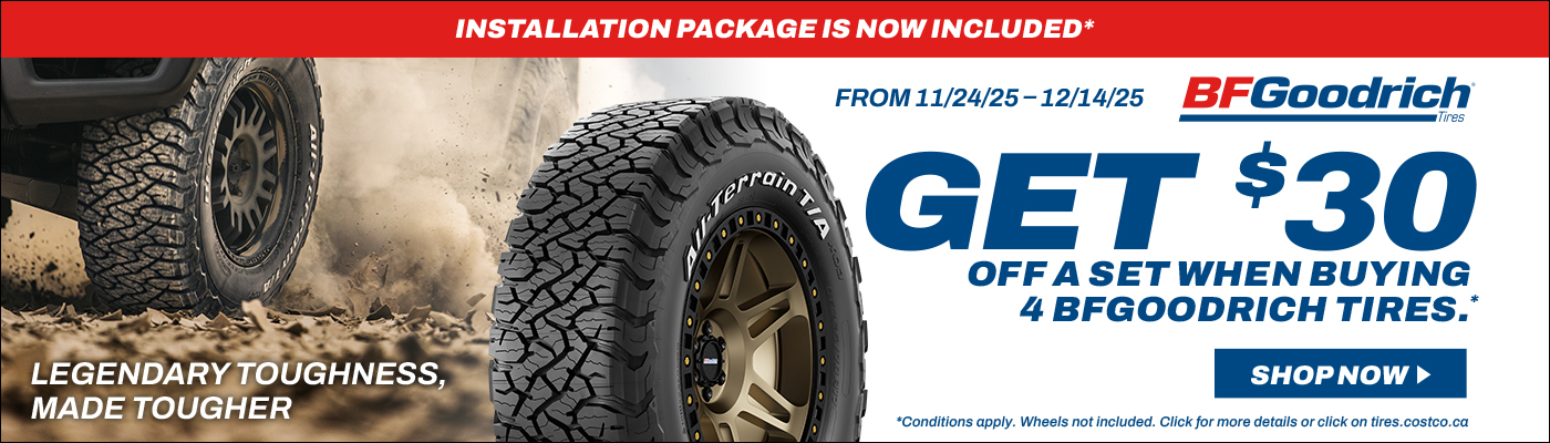 Get $30 off a set when buying 4 BFGoodrich tires