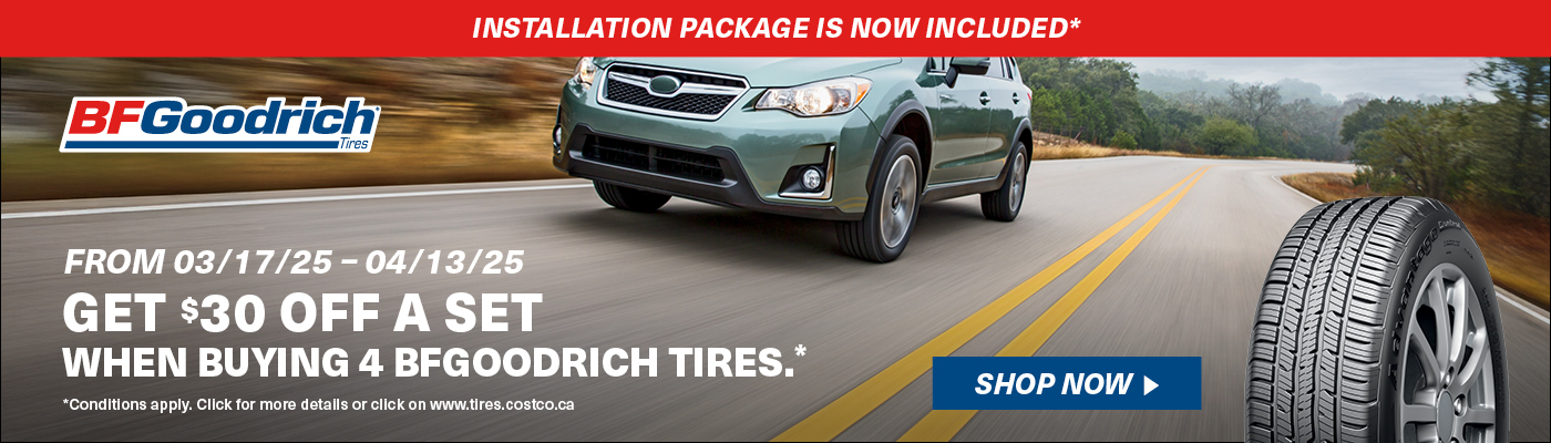 Get $30 off a set when buying 4 BFGoodrich tires