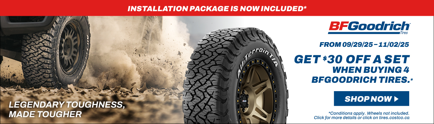 Get $30 off a set when buying 4 BFGoodrich tires.