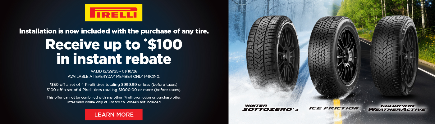 Receive up to $100 off a set of 4 Pirelli tires