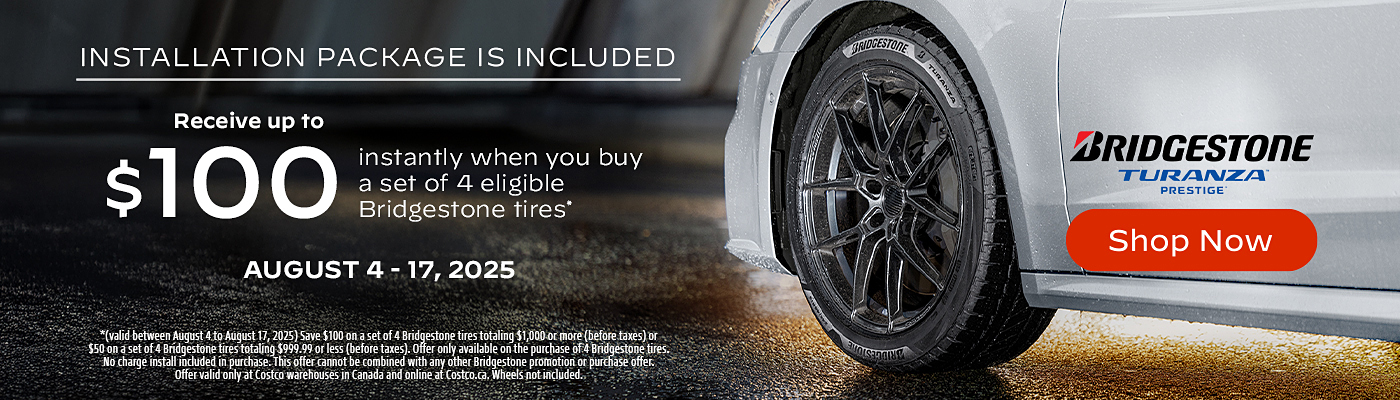 Receive up to $100 instantly when you buy a set of 4 eligible Bridgestone tires.