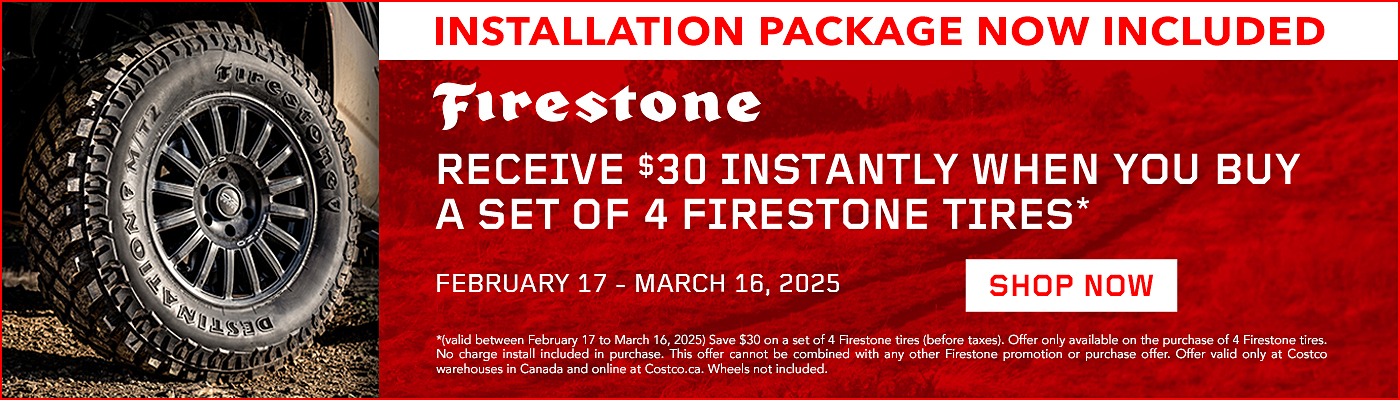 Receive $30 instantly when you buy a set of 4 Firestone tires