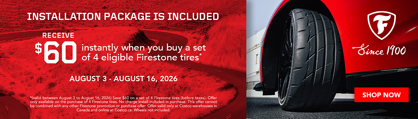 Receive $60 instantly when you buy a set of 4 eligible Firestone tires.