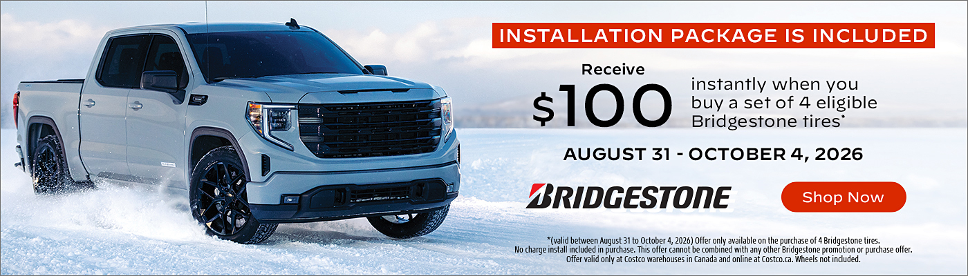 Receive $100 instantly when you buy a set of 4 eligible Bridgestone tires.