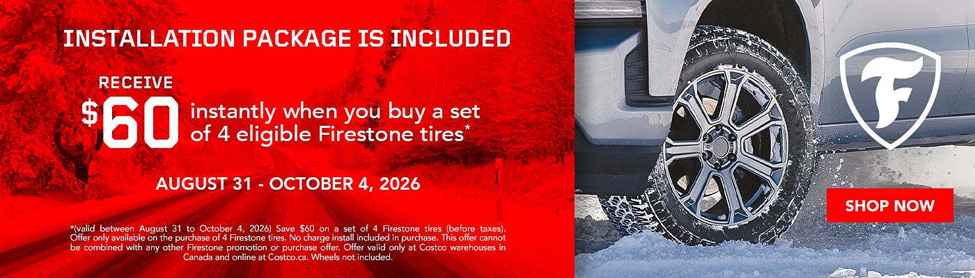 Receive $60 instantly when you buy a set of 4 eligible Firestone tires.