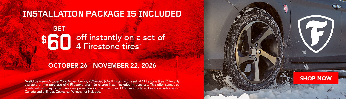 Get $60 off instantly on a set of 4 Firestone tires