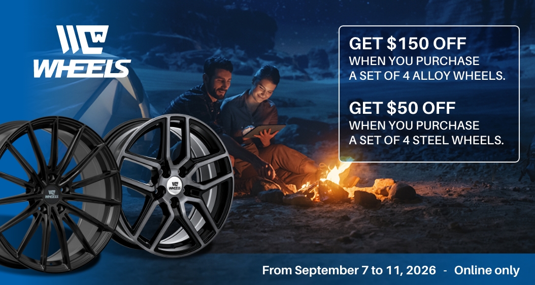 Get $150 off 4 alloy wheels or $50 off 4 steel wheels.
