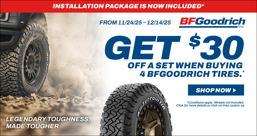 Get $30 off a set when buying 4 BFGoodrich tires