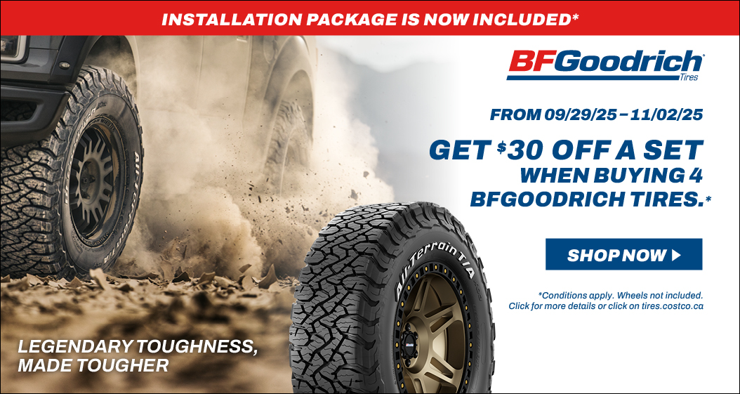 Get $30 off a set when buying 4 BFGoodrich tires.
