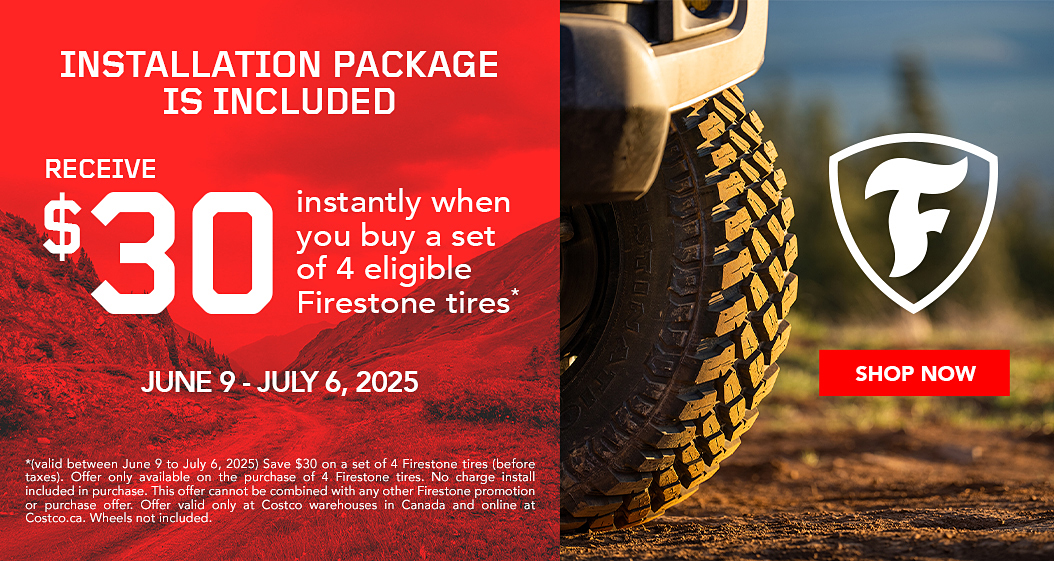 Receive $30 instantly when you buy a set of 4 eligible Firestone tires.