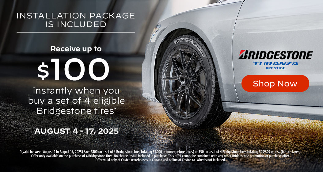 Receive up to $100 instantly when you buy a set of 4 eligible Bridgestone tires.