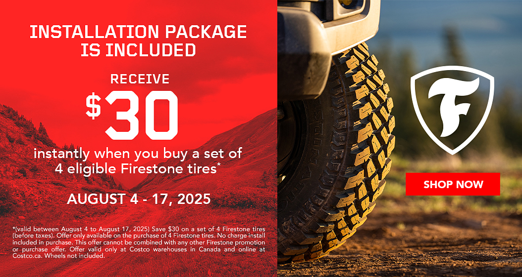 Receive $30 instantly when you buy a set of 4 eligible Firestone tires.