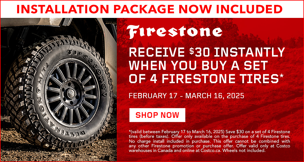 Receive $30 instantly when you buy a set of 4 Firestone tires