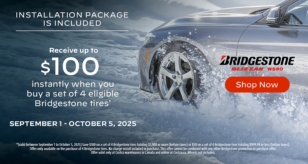 Receive up to $100 instantly when you buy a set of 4 eligible Bridgestone tires.