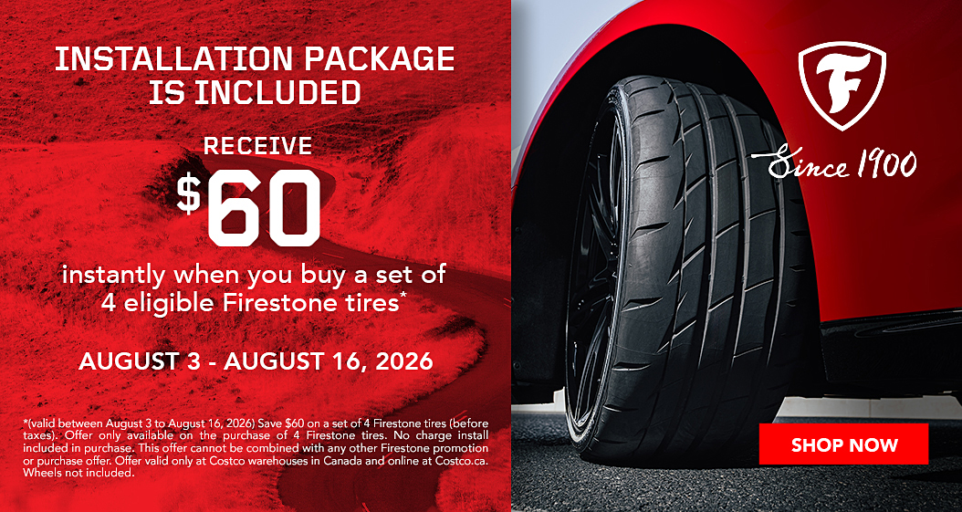 Receive $60 instantly when you buy a set of 4 eligible Firestone tires.