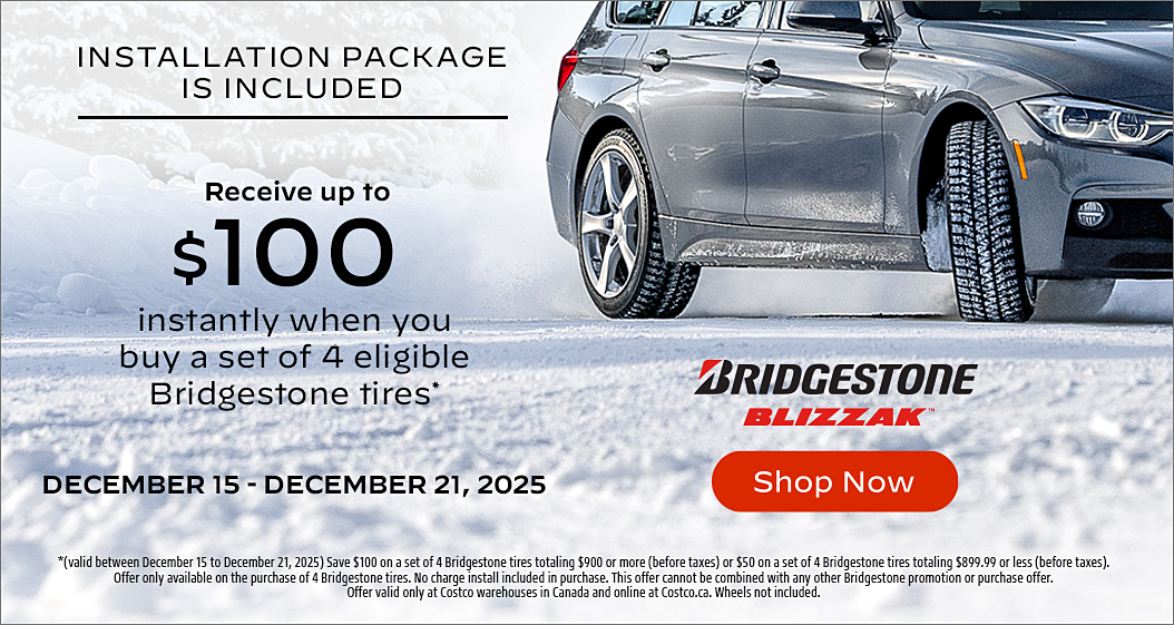 Receive up to $100 instantly when you buy a set of 4 eligible Bridgestone tires.