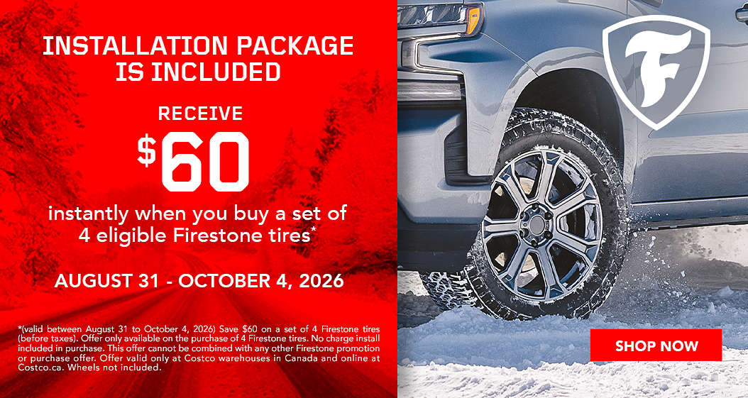 Receive $60 instantly when you buy a set of 4 eligible Firestone tires.