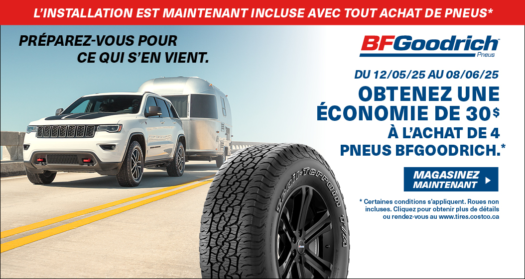 Obtenez une économie de 30$ à l'achat de 4 pneus BFGoodrich