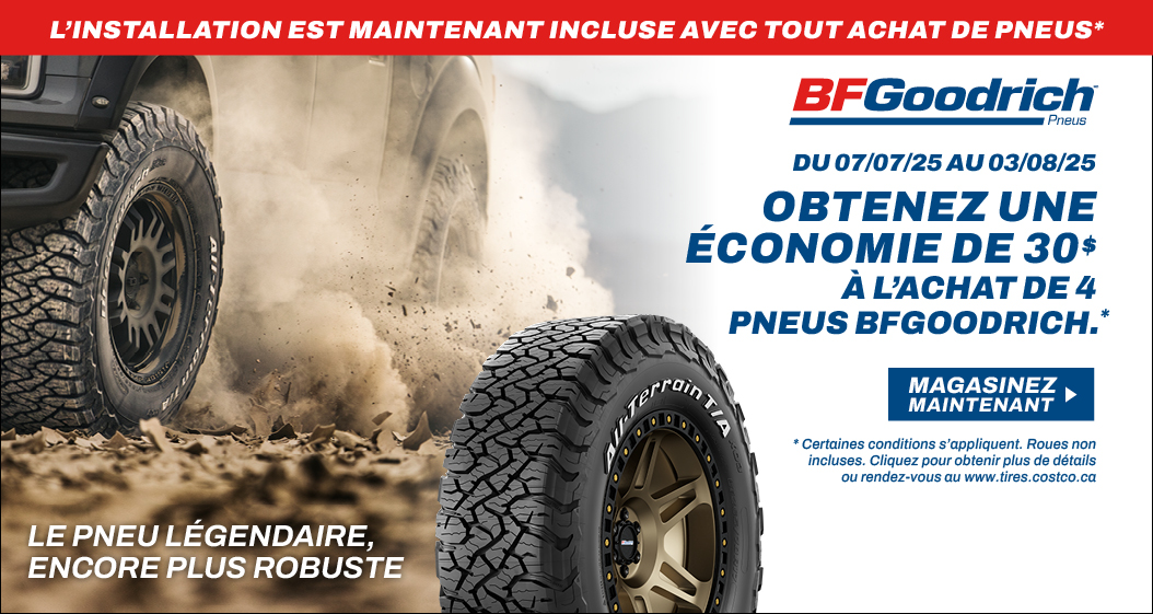 Obtenez une économie de 30$ à l'achat de 4 pneus BFGoodrich.*