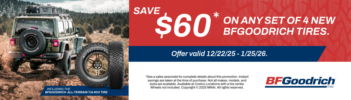 Save $60 on any set of 4 new BFGoodrich tires.