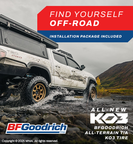 BFGoodrich Tires. Find yourself off-road. Installation package included.