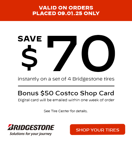 Save $70 instantly on a set of 4 Bridgestone tires. 09.01.25 only.
