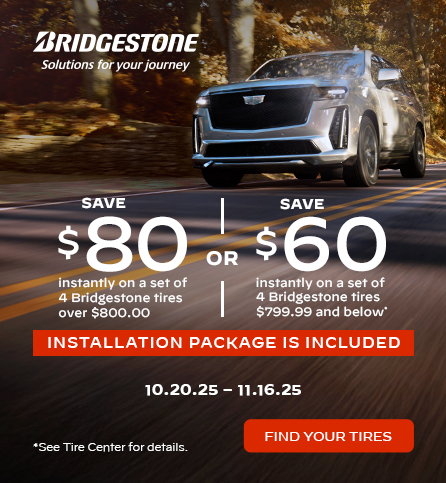 Save $80 or $60 instantly on a set of 4 Bridgestone tires