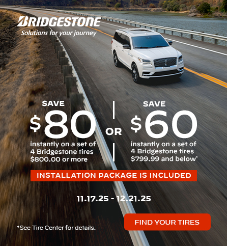 Save $80 or $60 instantly on a set of 4 Bridgestone tires