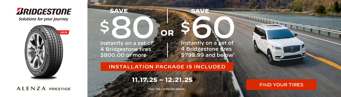 Save $80 or $60 instantly on a set of 4 Bridgestone tires.