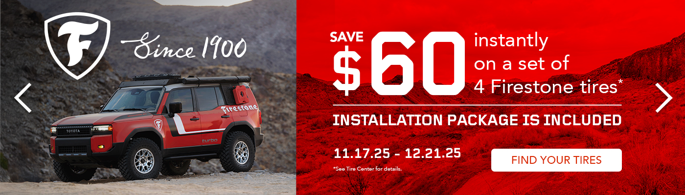 Save $60 instantly on a set of 4 Firestone tires.