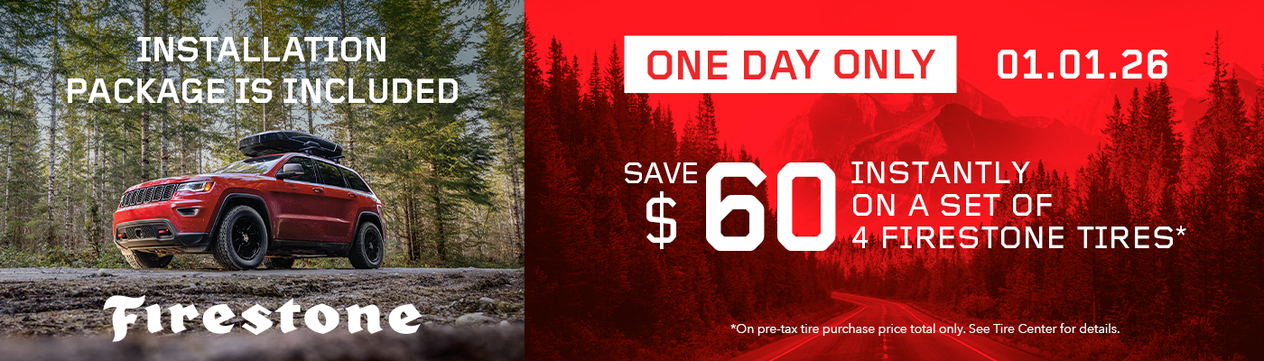 Save $60 instantly on a set of 4 Firestone tires.