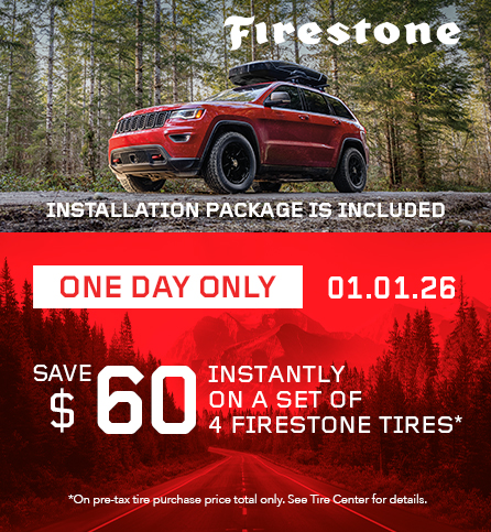 Save $60 instantly on a set of 4 Firestone tires