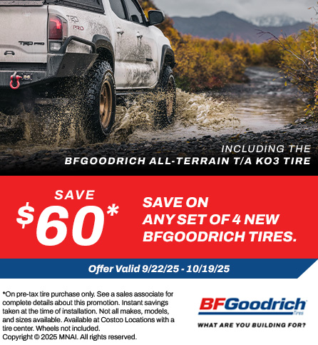 Save $60 on any set of 4 new BFGoodrich tires.