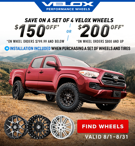 Save $150 or $200 on a set of 4 wheels. Valid from 8/1 - 8/31.