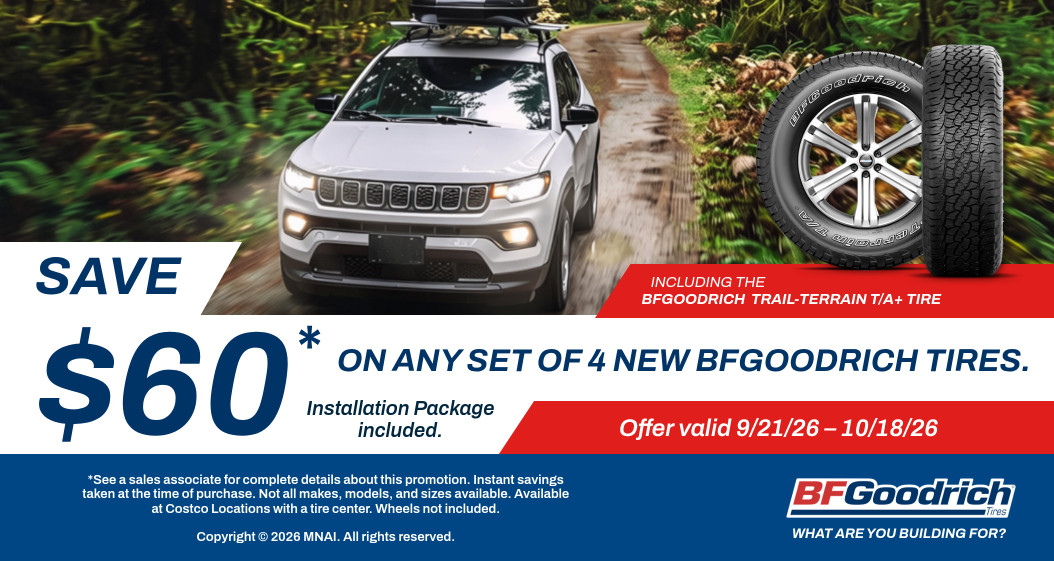 Save $60 Instantly on any set of 4 New BFGoodrich tires.