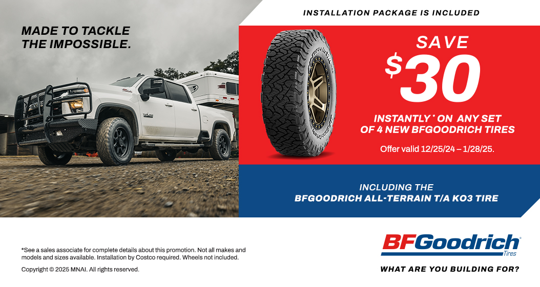 Save $30 Instantly on any set of 4 New BFGoodrich tires.