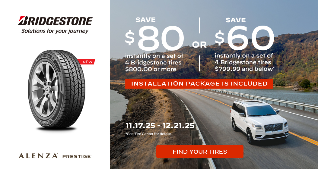 Save $80 or $60 instantly on a set of 4 Bridgestone tires.