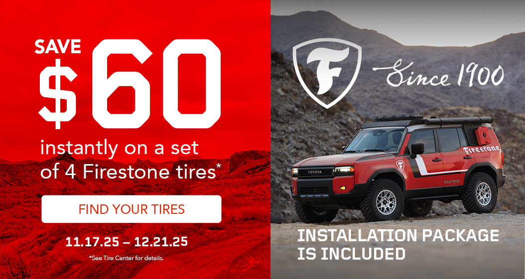 Save $60 instantly on a set of 4 Firestone tires.