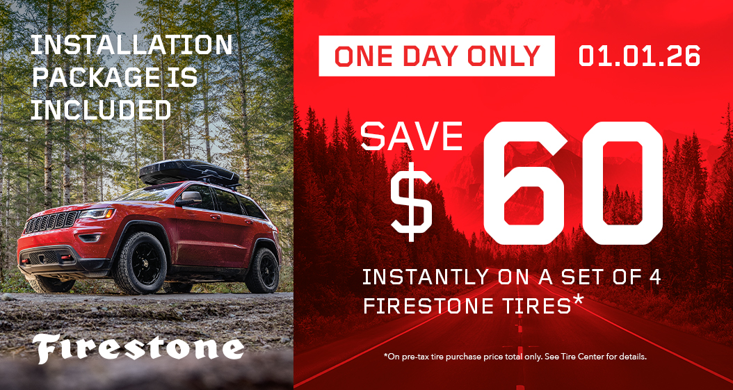 Save $60 instantly on a set of 4 Firestone tires.