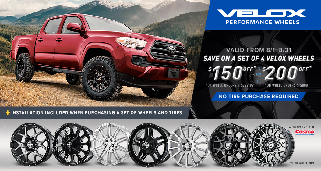 Save $150 or $200 on a set of 4 wheels. Valid from 8/1 - 8/31.