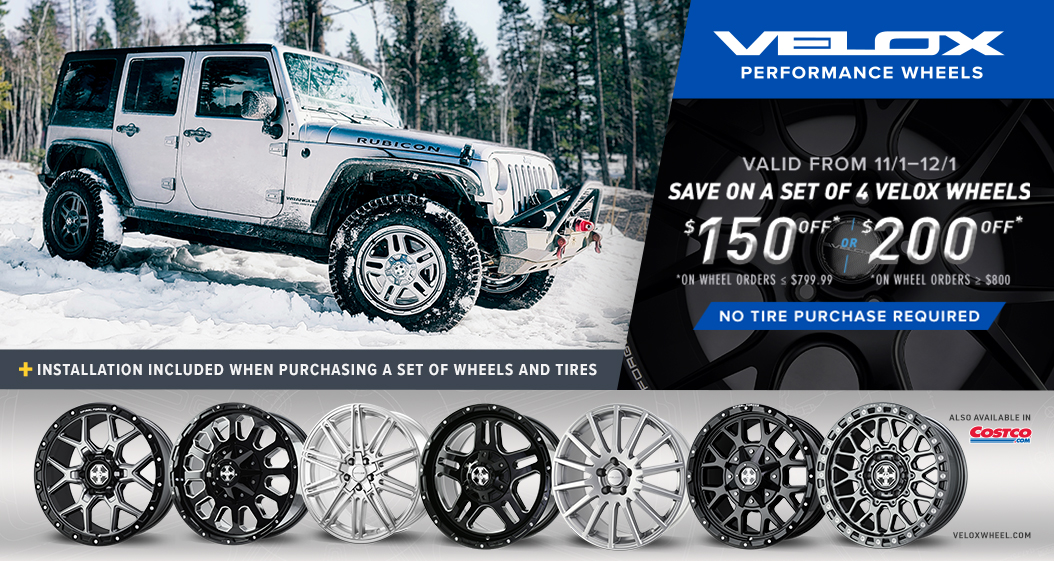 Save $150 or $200 on a set of 4 wheels. Valid from 11/1 - 12/1.