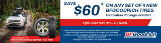 Save $60 on any Set of 4 New BFGoodrich Tires.